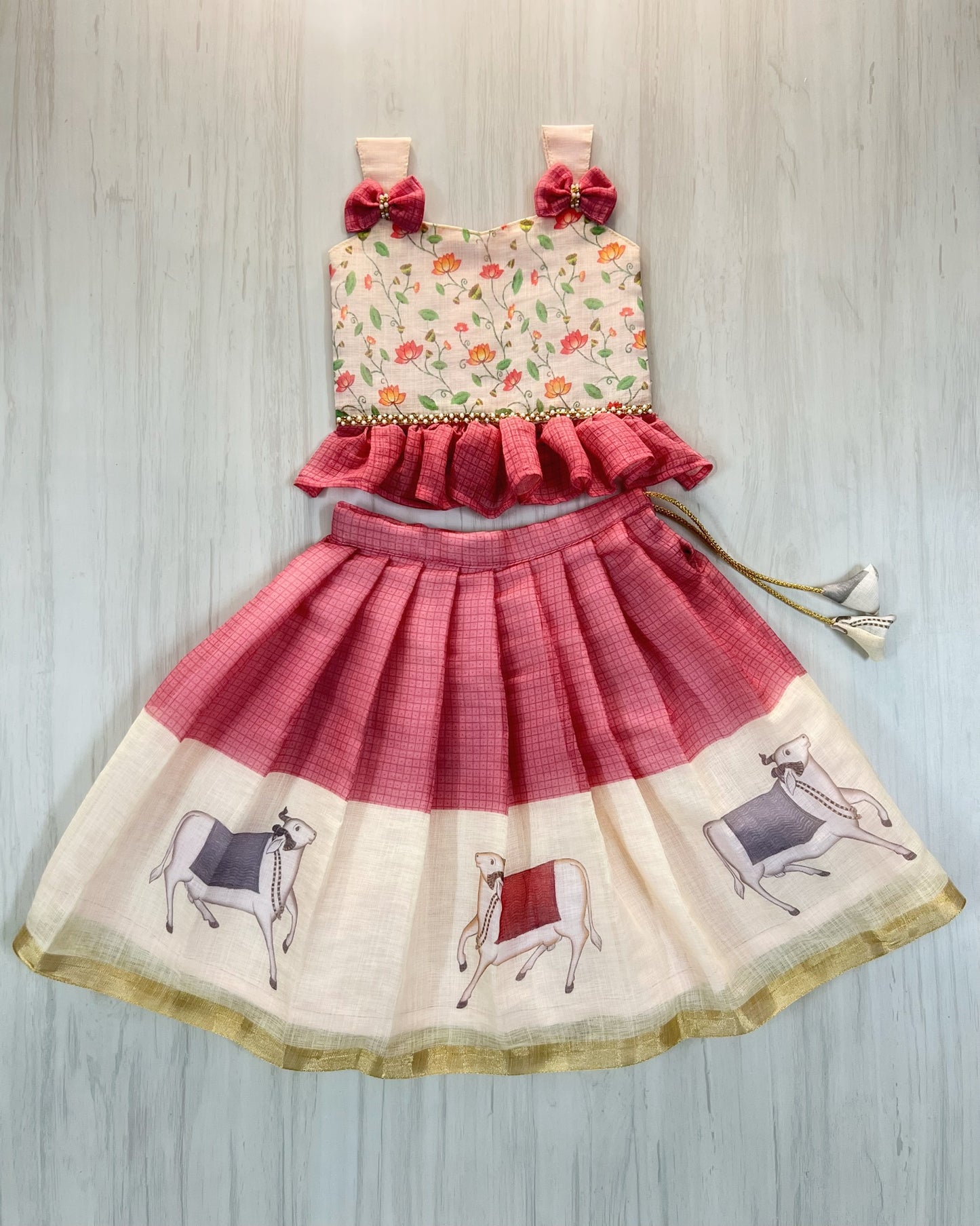 Lotus Valley Rouge Pink Double Bow Cute Lehenga Set