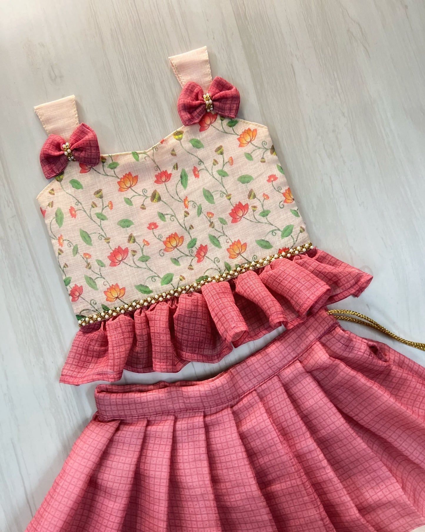 Lotus Valley Rouge Pink Double Bow Cute Lehenga Set