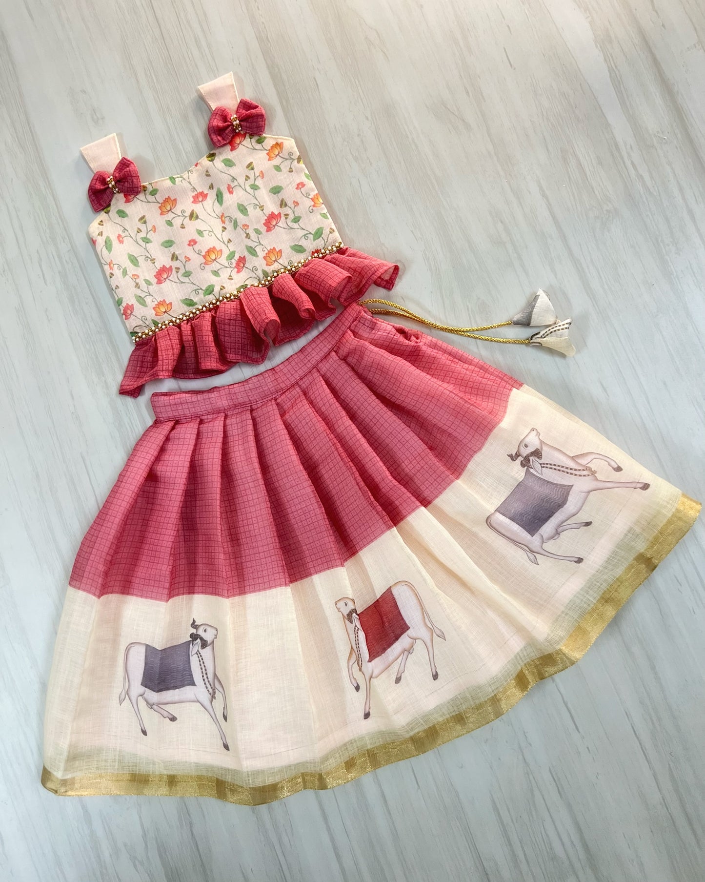 Lotus Valley Rouge Pink Double Bow Cute Lehenga Set