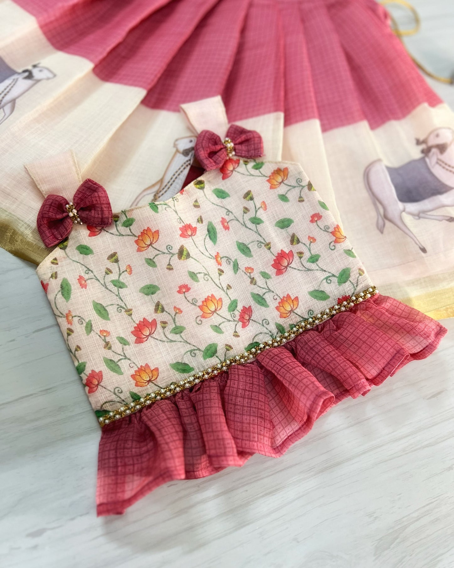 Lotus Valley Rouge Pink Double Bow Cute Lehenga Set