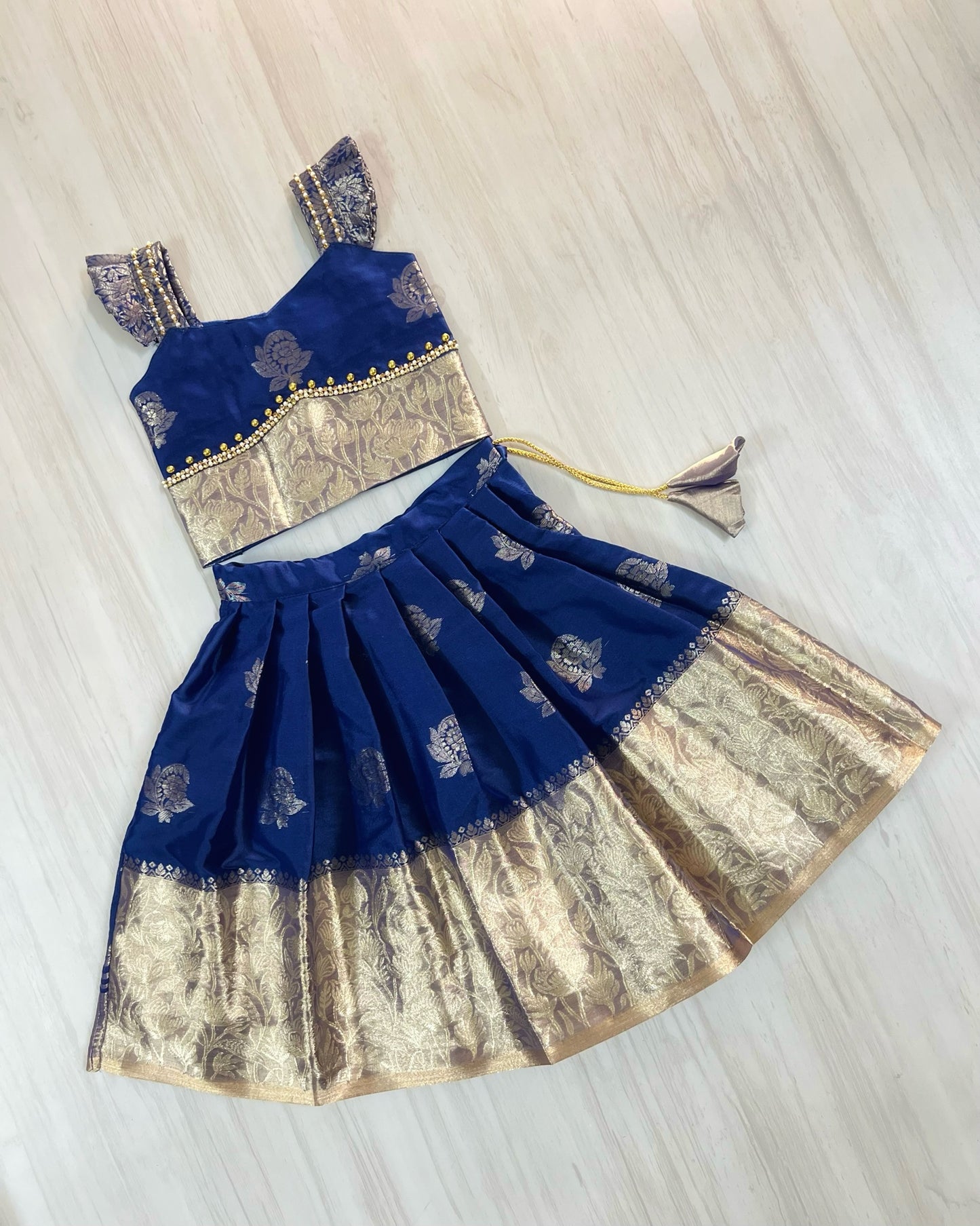 Silvery Navy Cute Angel Sleeves Traditional Lehenga Set