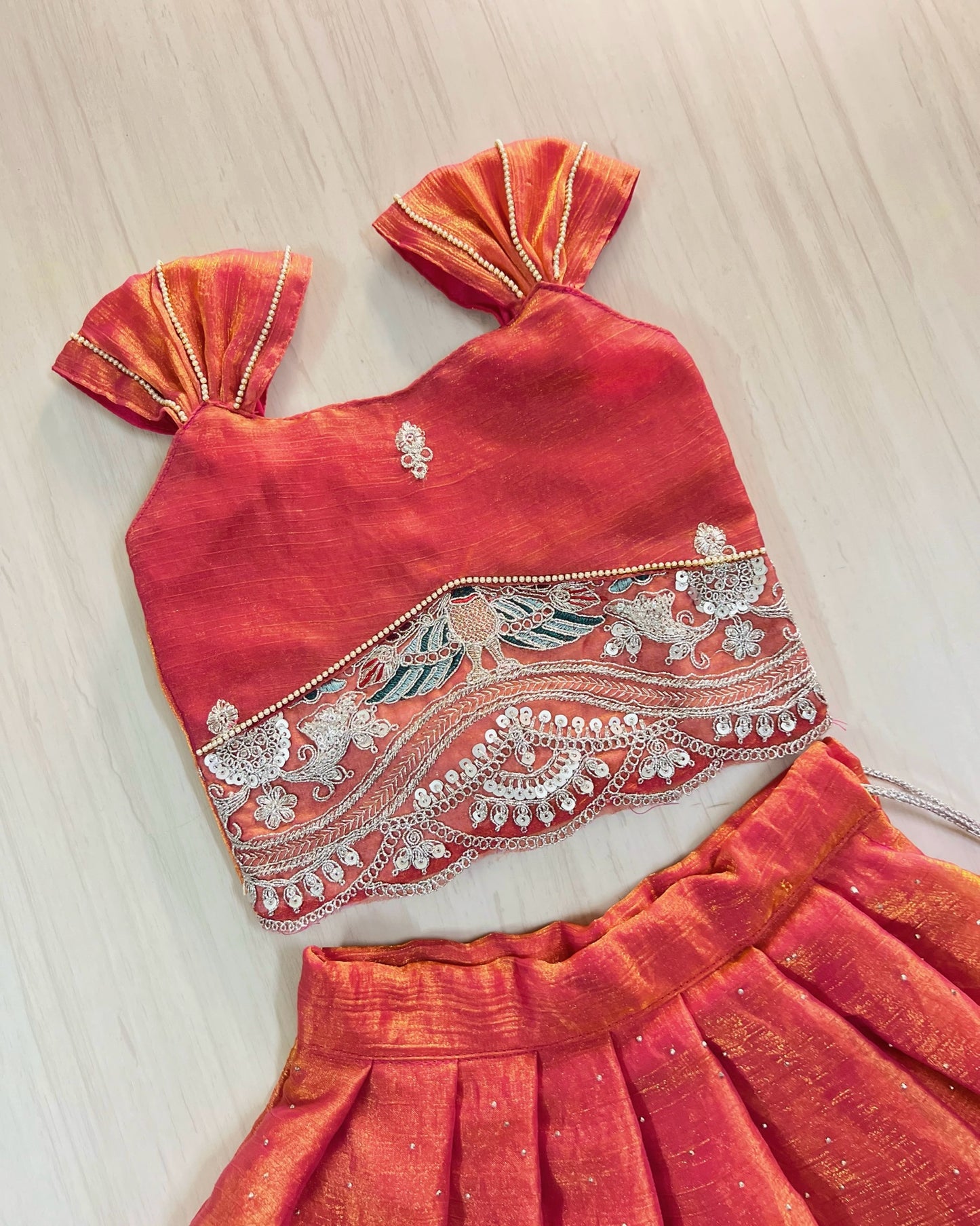 Deep Coral Silver Embroidered Stunning Lehenga Set