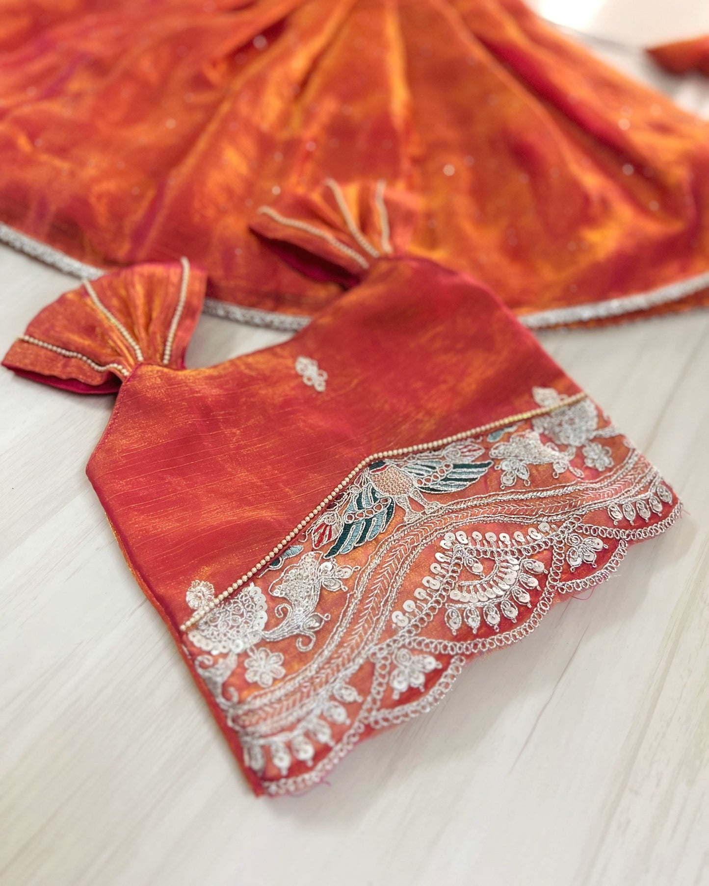 Deep Coral Silver Embroidered Stunning Lehenga Set