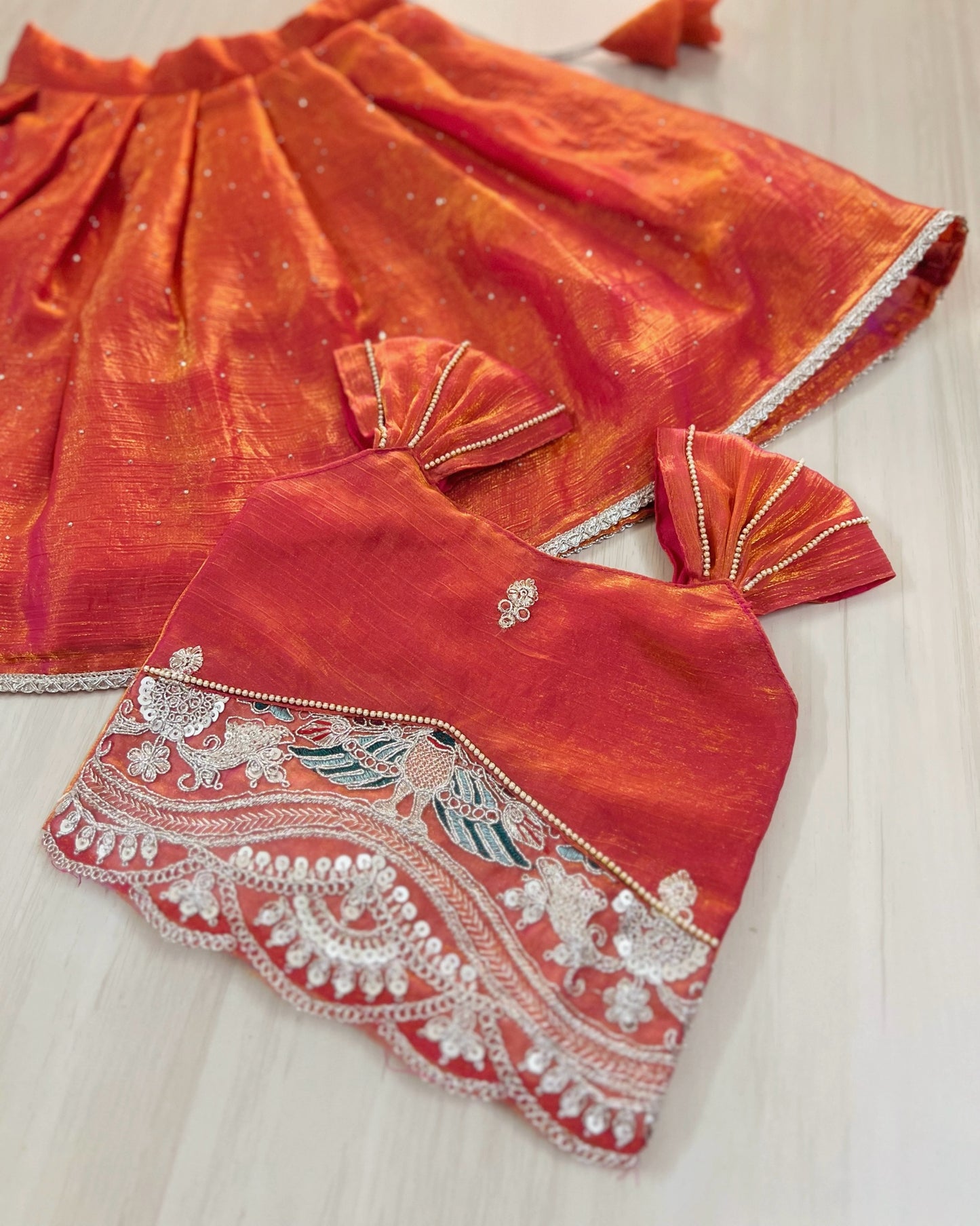 Deep Coral Silver Embroidered Stunning Lehenga Set