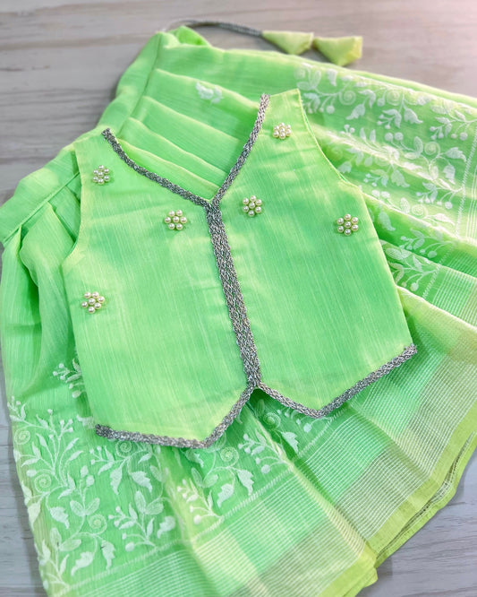 Softest Mint Green Pearl Embellished Lehenga Set | The Silkberry