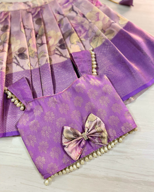 Floral Lavender Twig Pearl Embellished Lehenga Set | The Silkberry