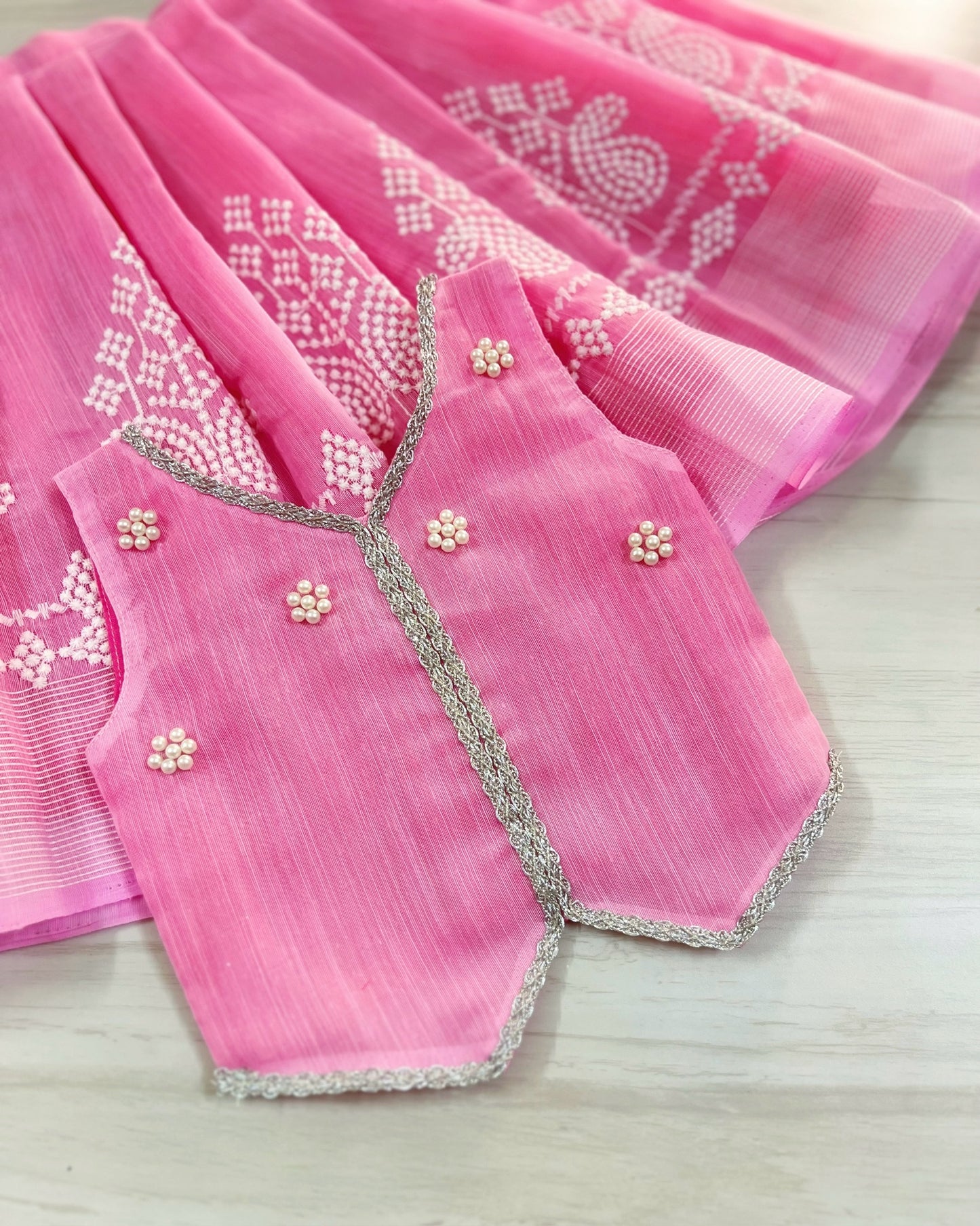 Cuddly Baby Pink Pearl Work Embroidered Lehenga Set | The Silkberry