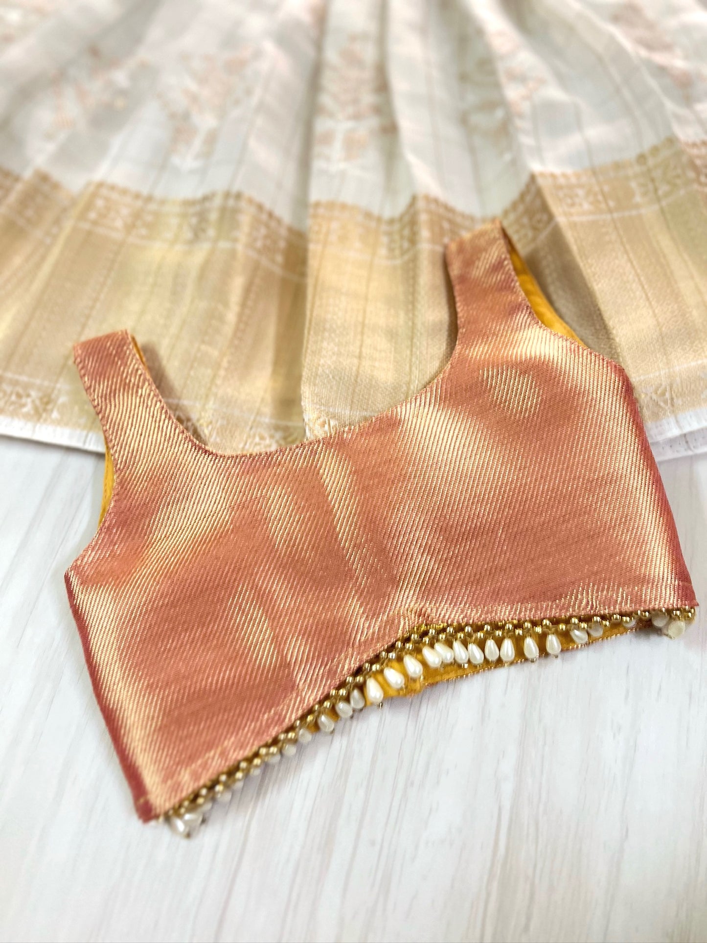 Shimmery Pink Cute Bow Style Silk Top With Premium White Cotton Skirt
