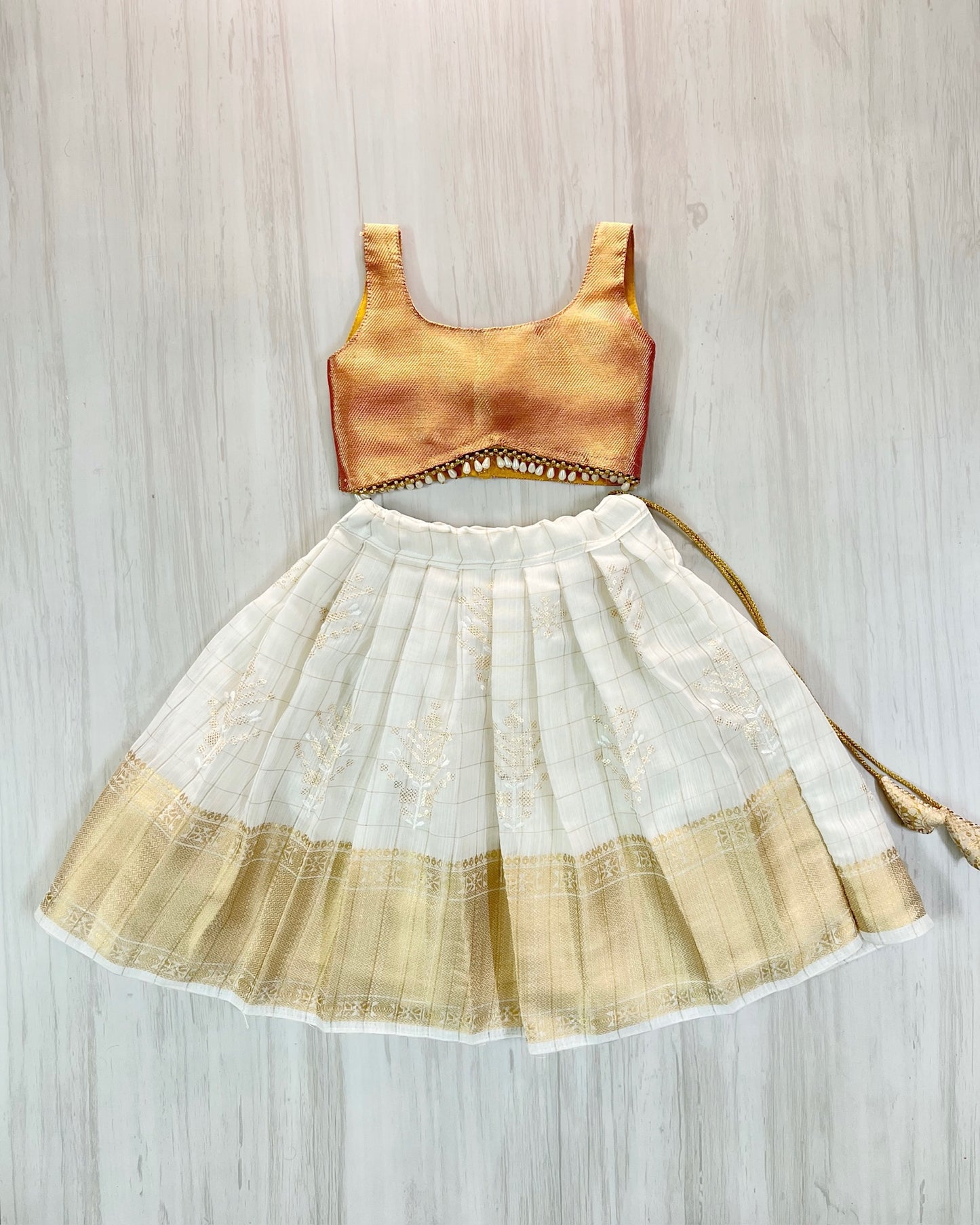 Shimmery Pink Cute Bow Style Silk Top With Premium White Cotton Skirt