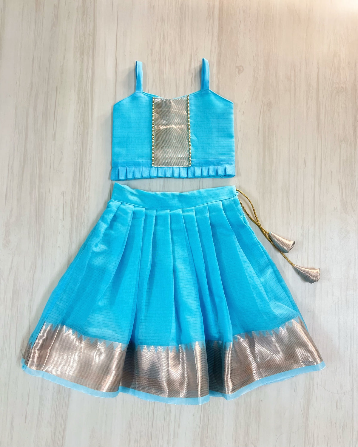 Baby Blue Clouds Traditional Mangalagiri Cotton Lehenga Set