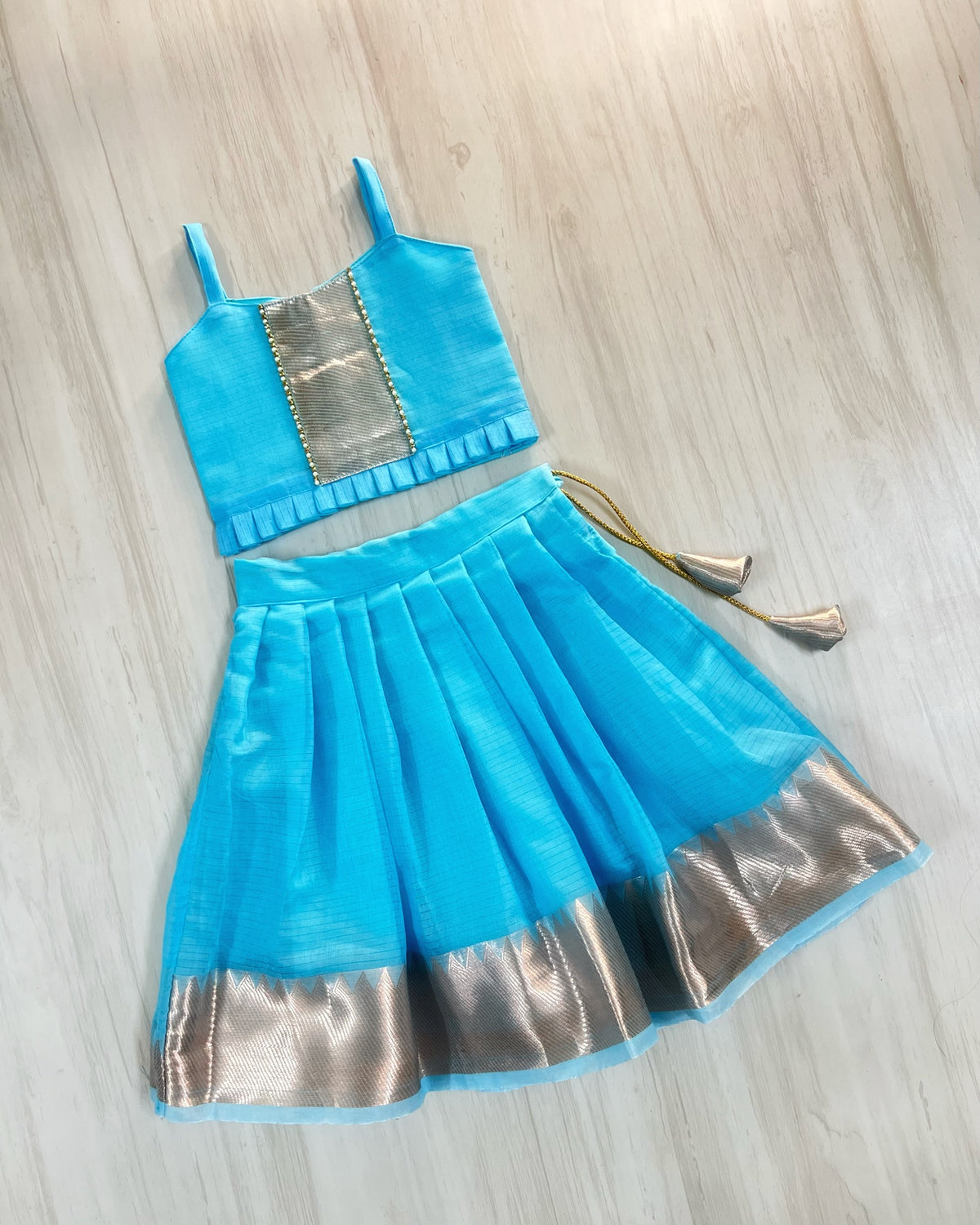 Baby Blue Clouds Traditional Mangalagiri Cotton Lehenga Set