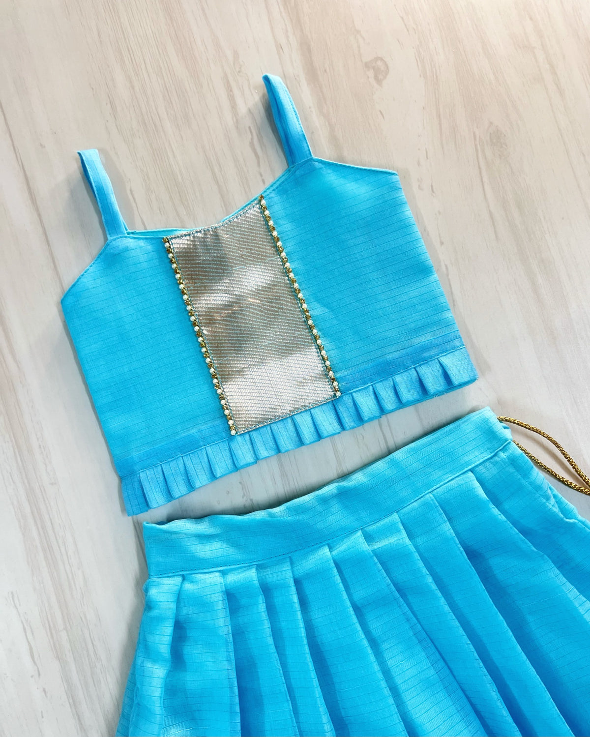 Baby Blue Clouds Traditional Mangalagiri Cotton Lehenga Set