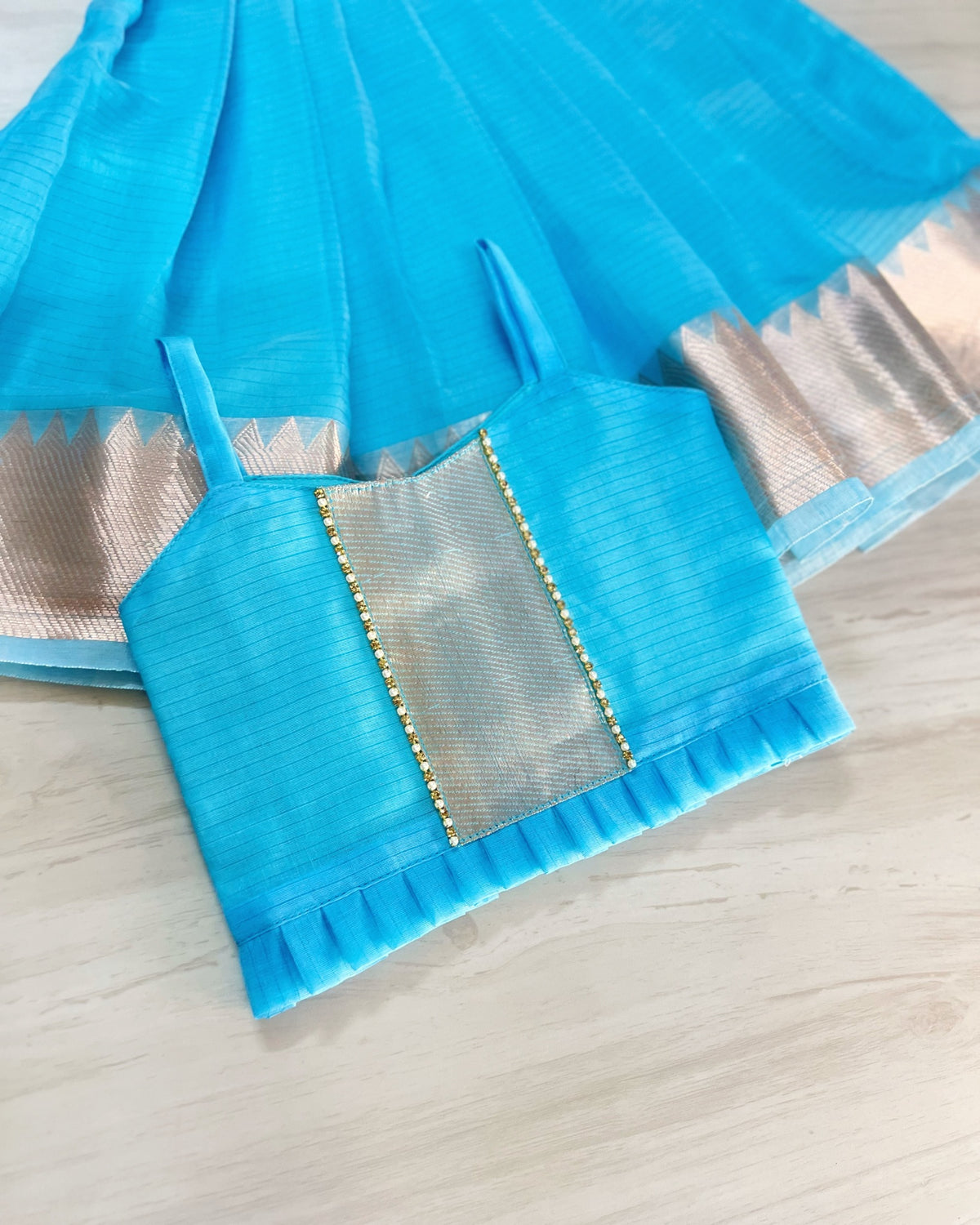 Baby Blue Clouds Traditional Mangalagiri Cotton Lehenga Set