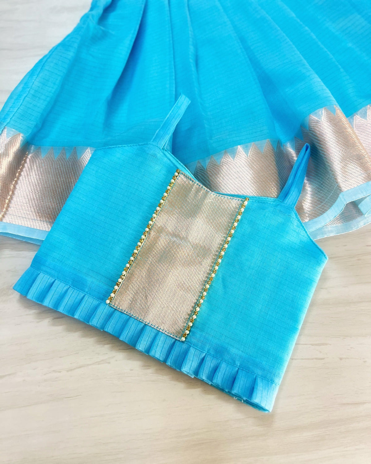 Baby Blue Clouds Traditional Mangalagiri Cotton Lehenga Set