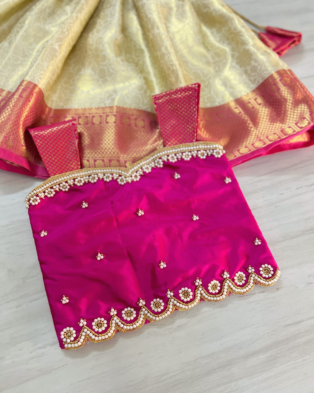 Dark Magenta With Butter Cream Aari Embroidered Lehenga Set