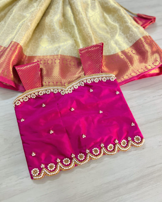 Dark Magenta With Butter Cream Aari Embroidered Lehenga Set