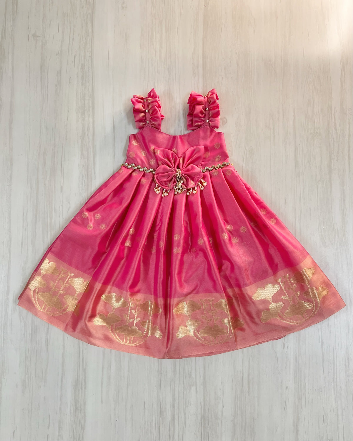 Flamingo Pink Soft Butterfly Love Silky Gown Set