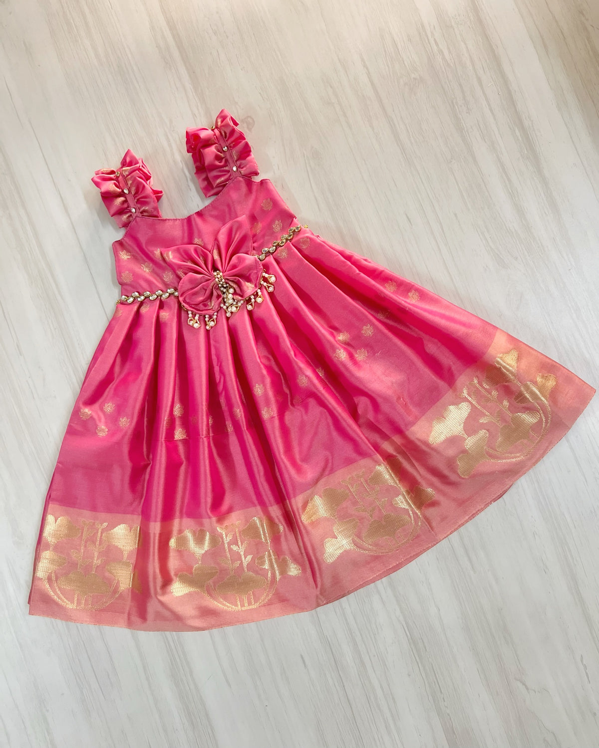 Flamingo Pink Soft Butterfly Love Silky Gown Set