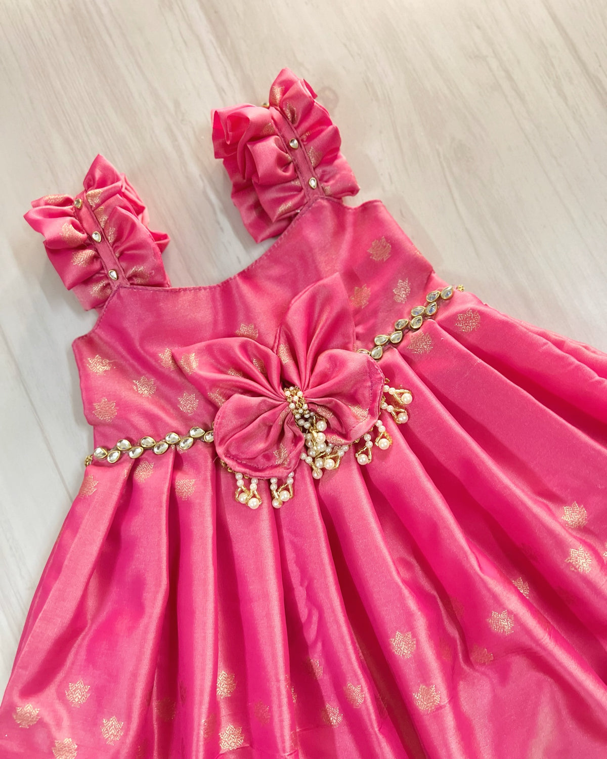 Flamingo Pink Soft Butterfly Love Silky Gown Set