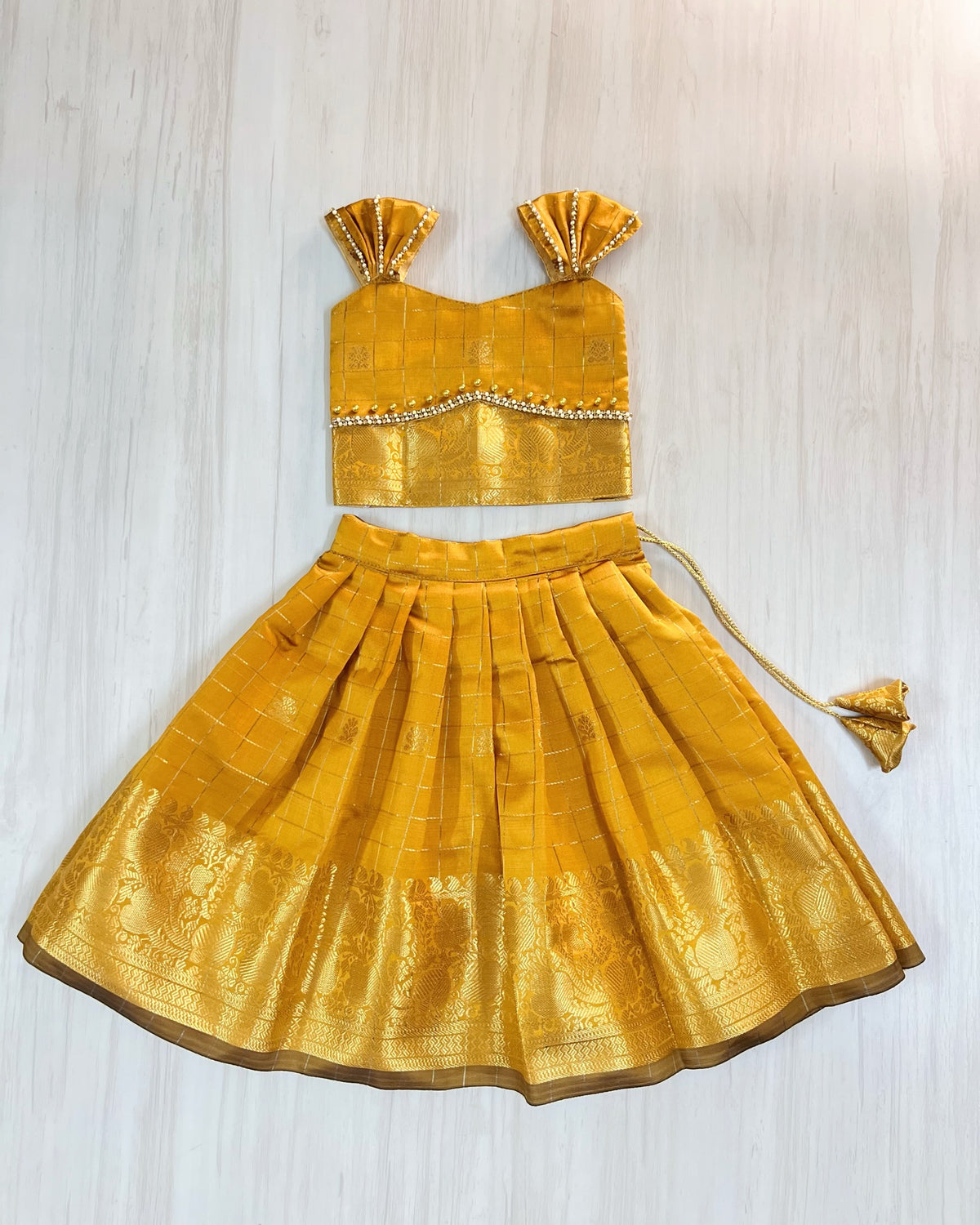 Mustard Yellow Floral Border Traditional Lehenga Set