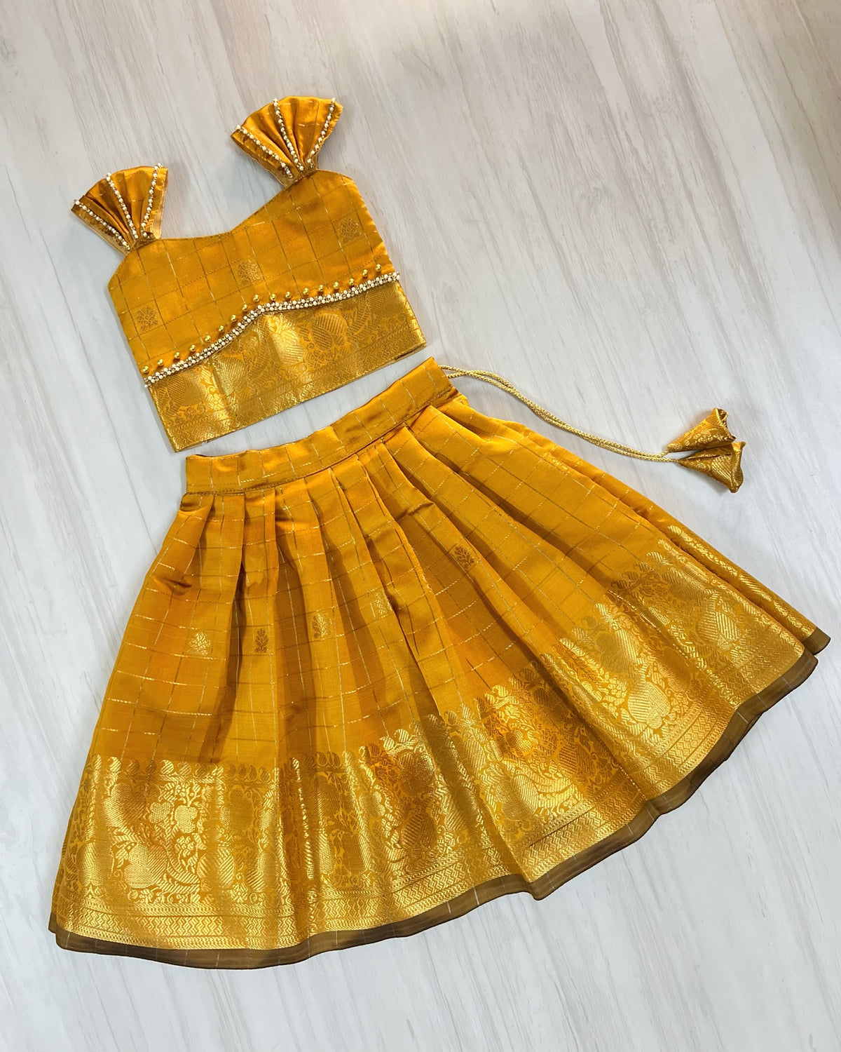 Mustard Yellow Floral Border Traditional Lehenga Set