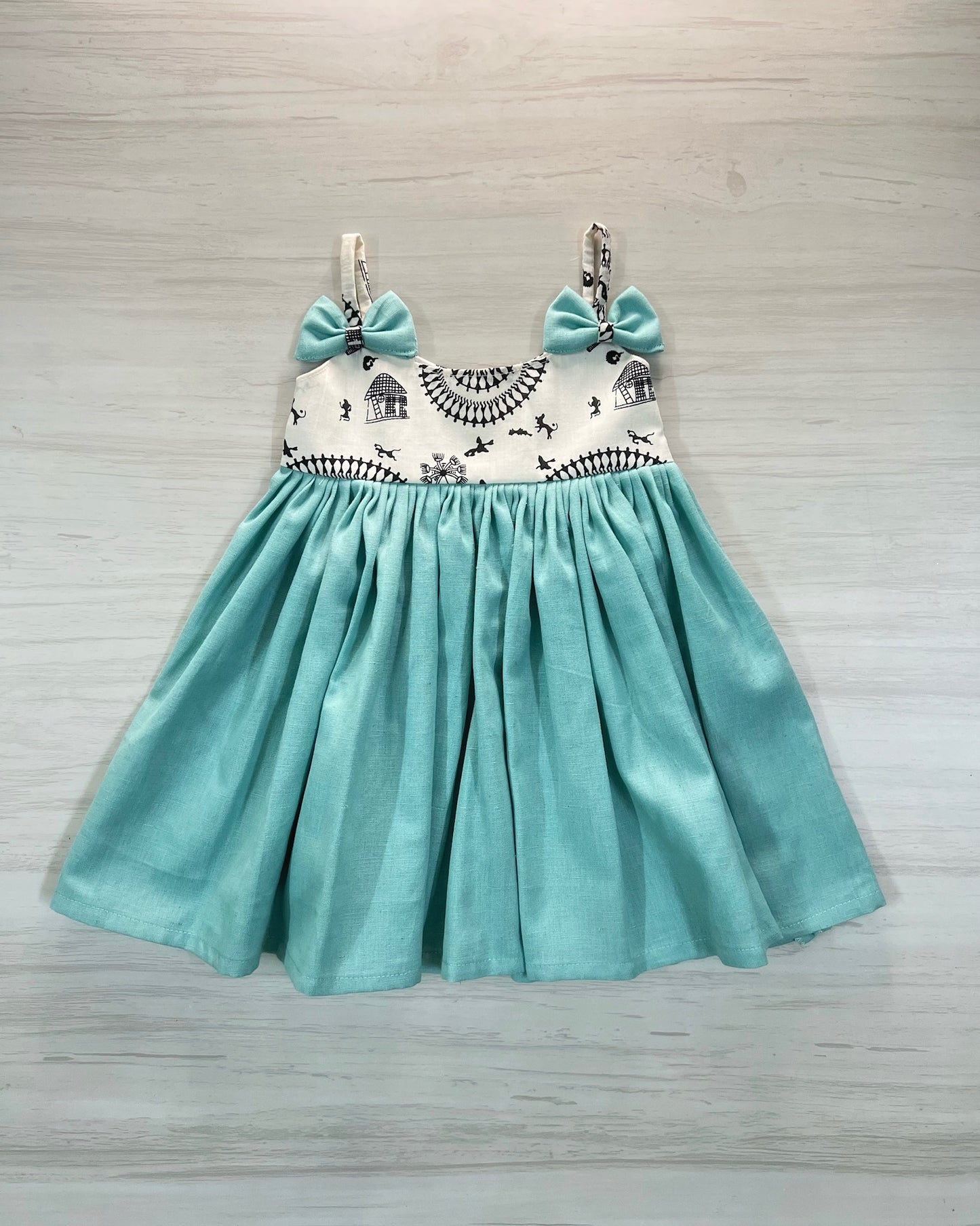 Dainty Blue And Soft White Double Bow Style Frock | The Silkberry
