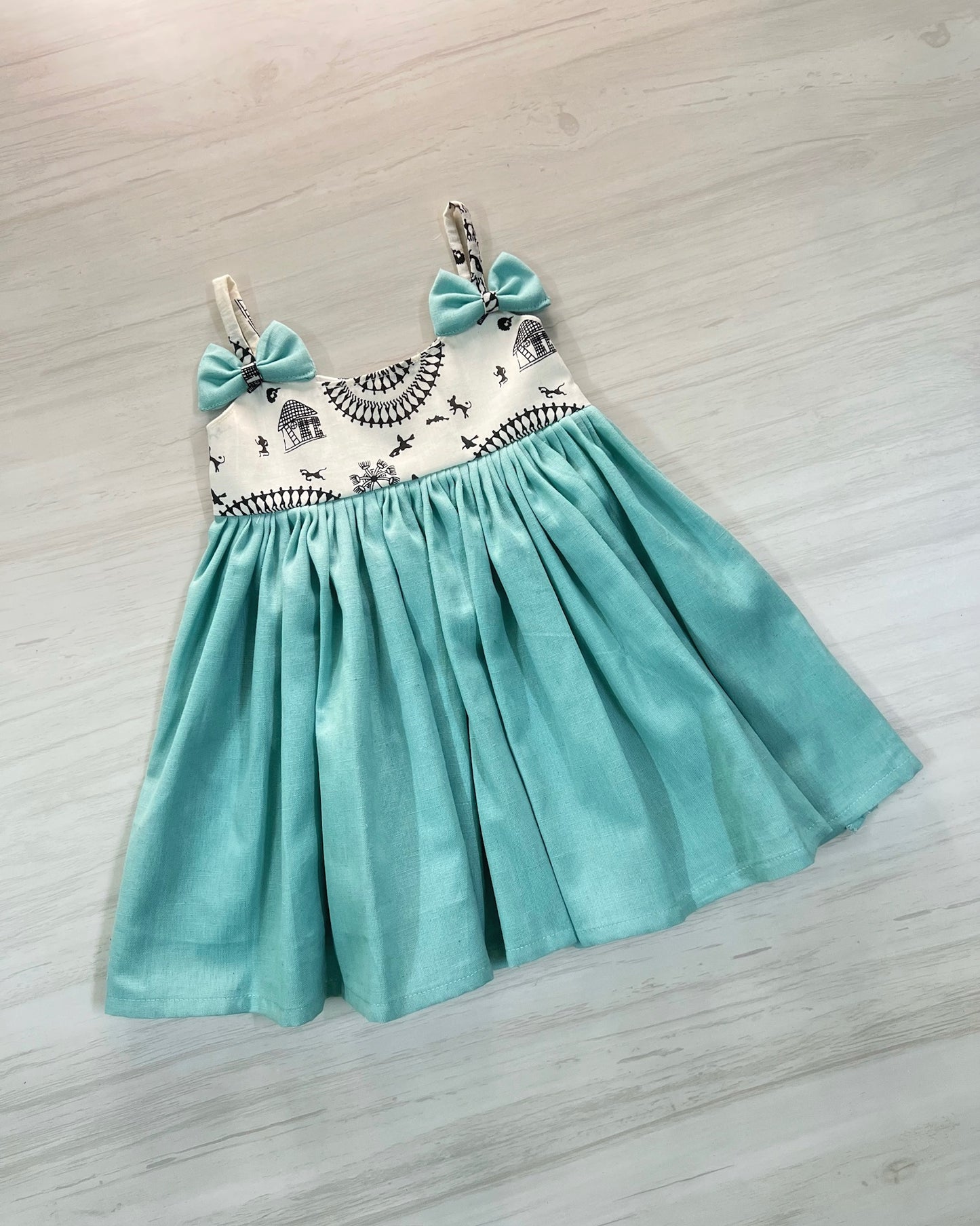 Dainty Blue And Soft White Double Bow Style Frock | The Silkberry