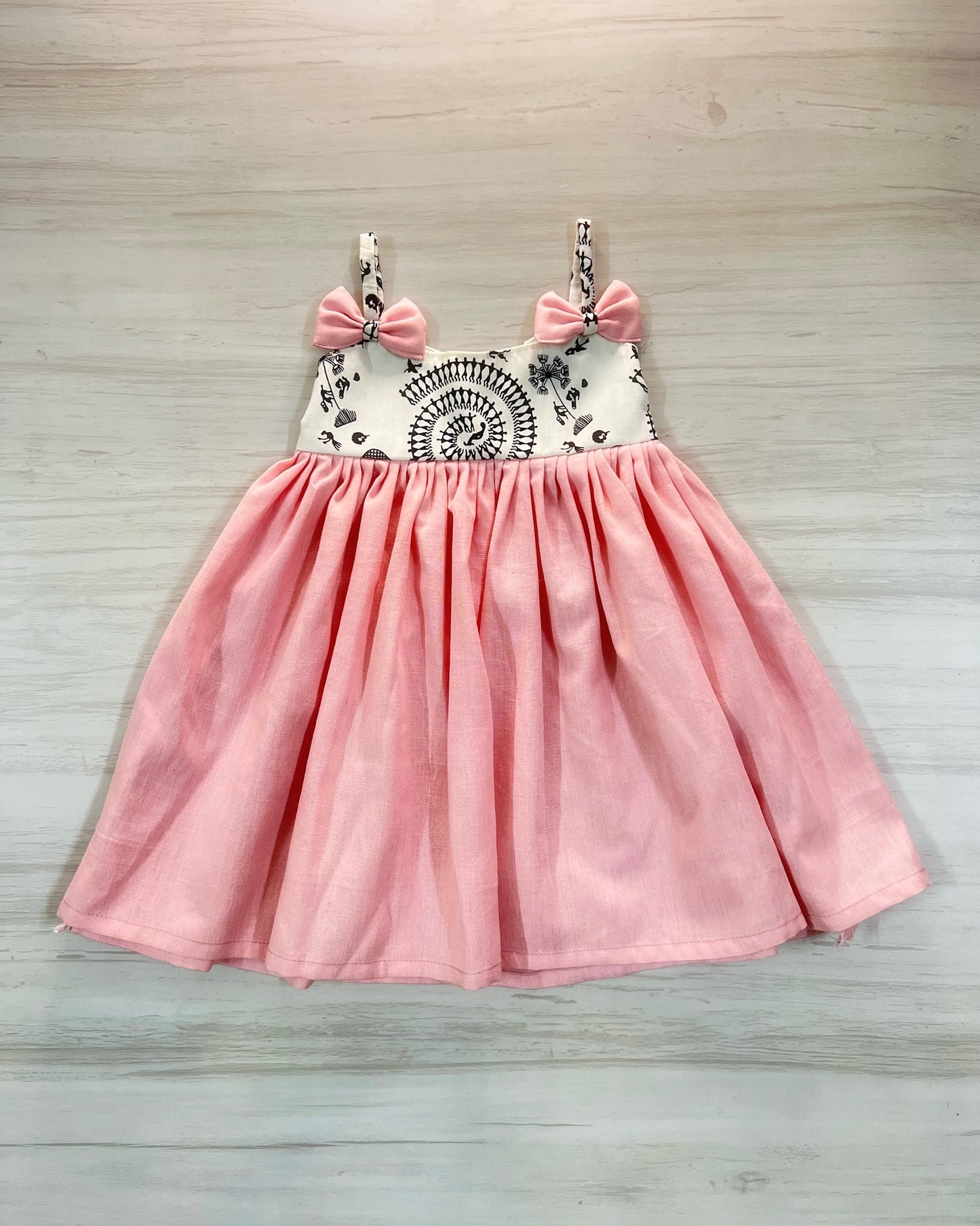 Dainty Pink And Soft White Double Bow Style Frock | The Silkberry