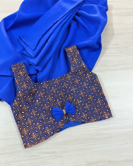Sparkling Navy Embroidered Top And Azure Blue Dhoti Skirt | The Silkberry
