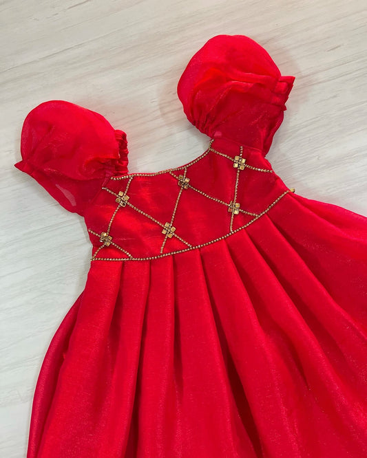 Poppy Red Flowery Soft Criss Cross Silk Gown | The Silkberry