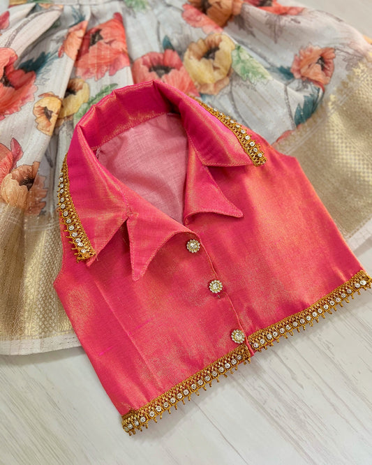 Georgia Peach Floral Wonder Collared Lehenga Set| The Silkberry