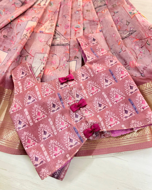 Wild Orchid Cute Bow Tie Up Top With Pichwai Print Skirt | The Silkberry