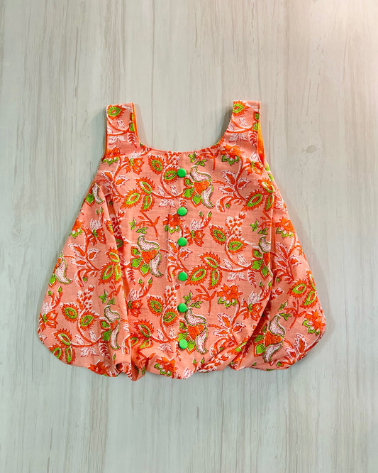 Soft Peach And Green Adorable Bubble Frock