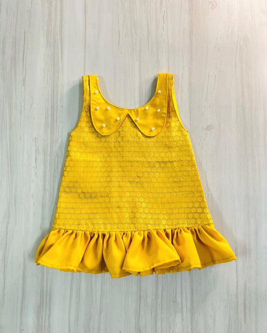 Mustard Yellow Darling Frock With Peter Pan Collar And Frills