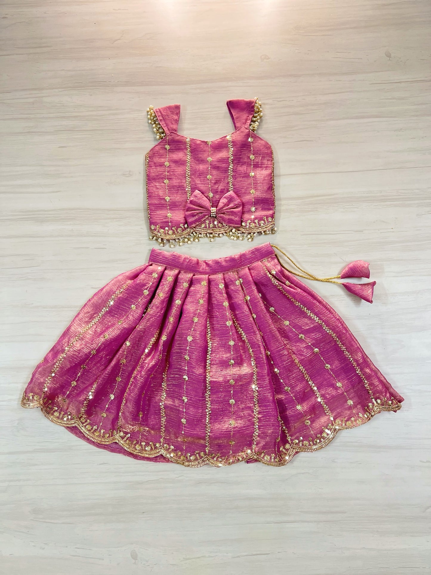 Rare Onion Pink Embroidered Pearl Embellished Lehenga Set