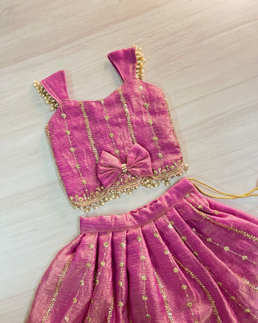 Rare Onion Pink Embroidered Pearl Embellished Lehenga Set