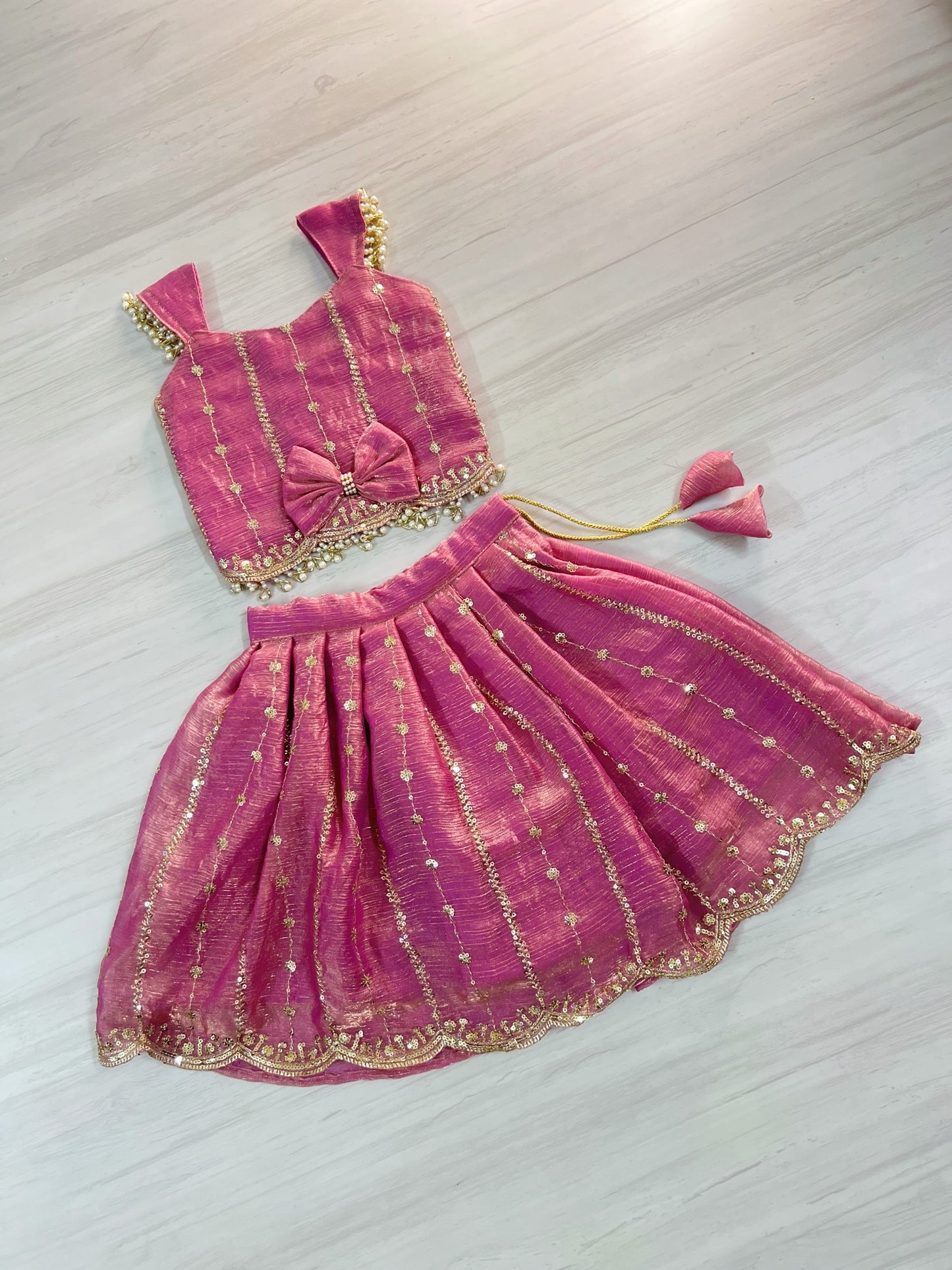 Rare Onion Pink Embroidered Pearl Embellished Lehenga Set