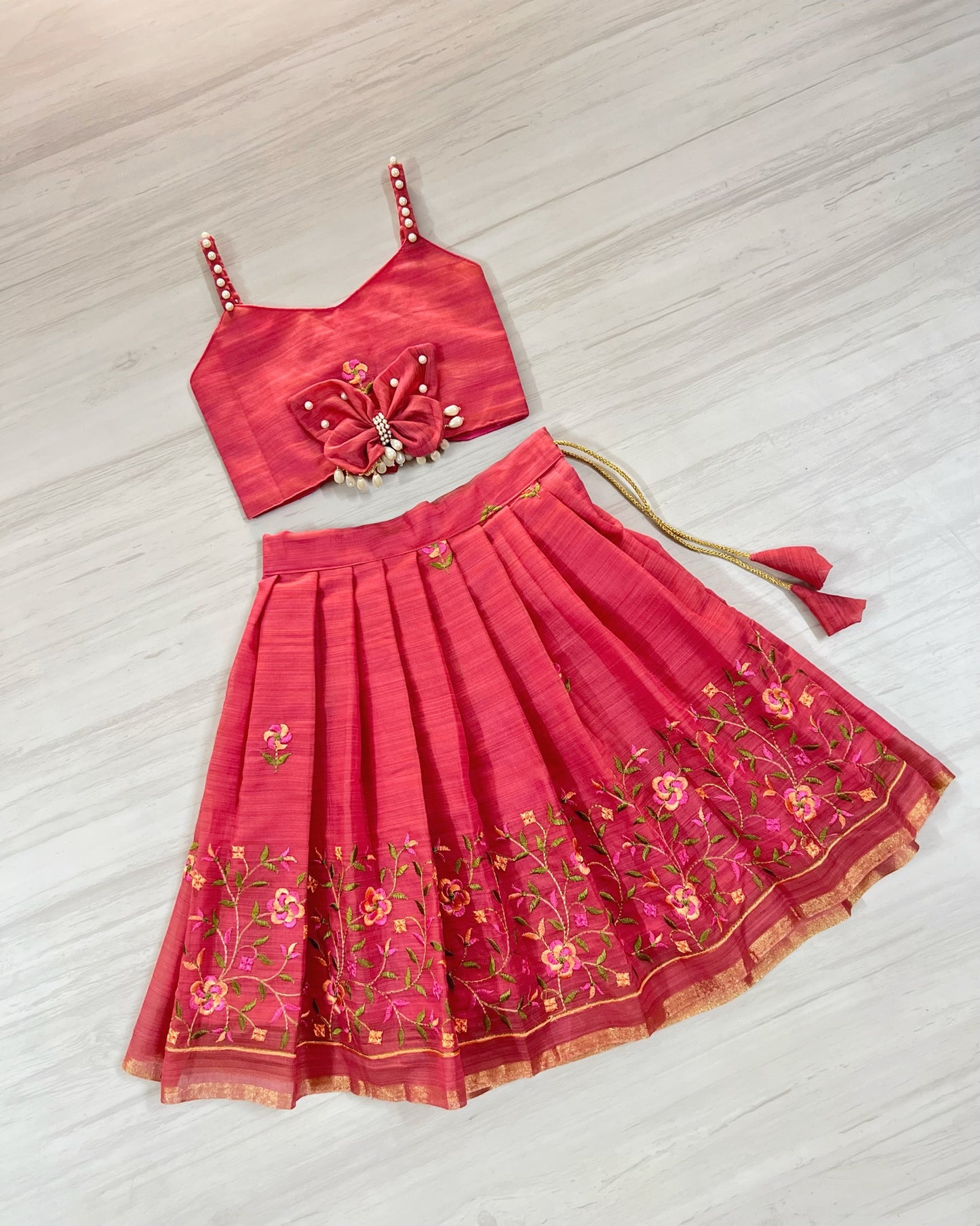 Raspberry Pink Pearly Butterfly Cute Lehenga Set