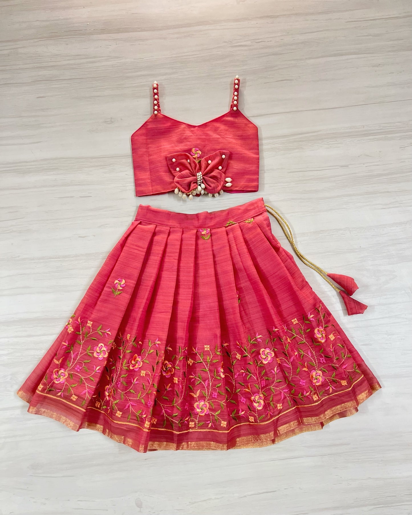 Raspberry Pink Pearly Butterfly Cute Lehenga Set
