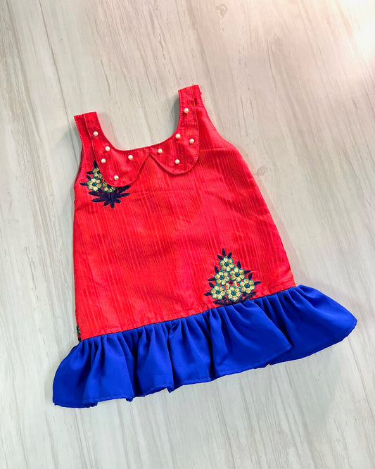 Scarlet Pink Darling Frock With Peter Pan Collar And Frills