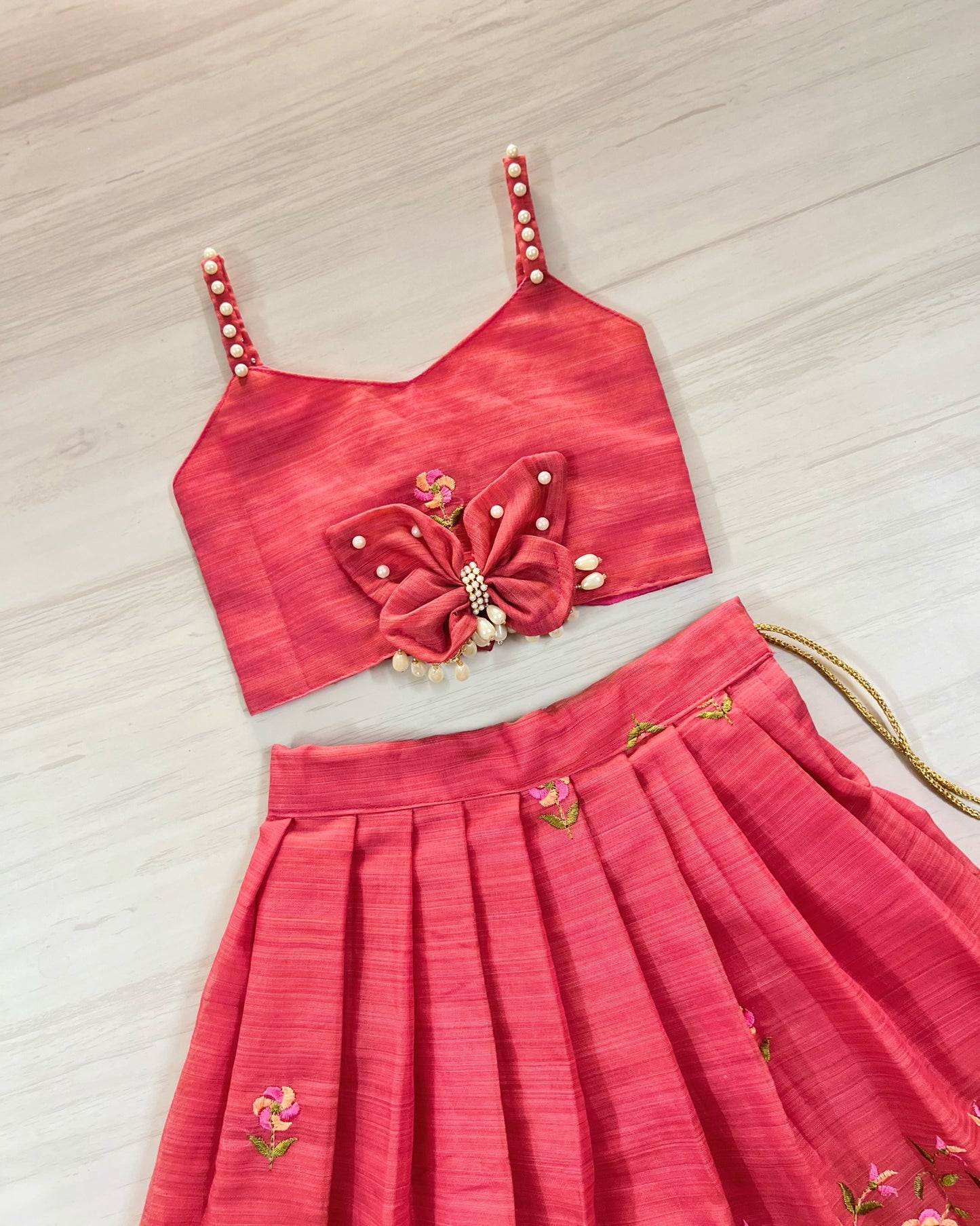 Raspberry Pink Pearly Butterfly Cute Lehenga Set