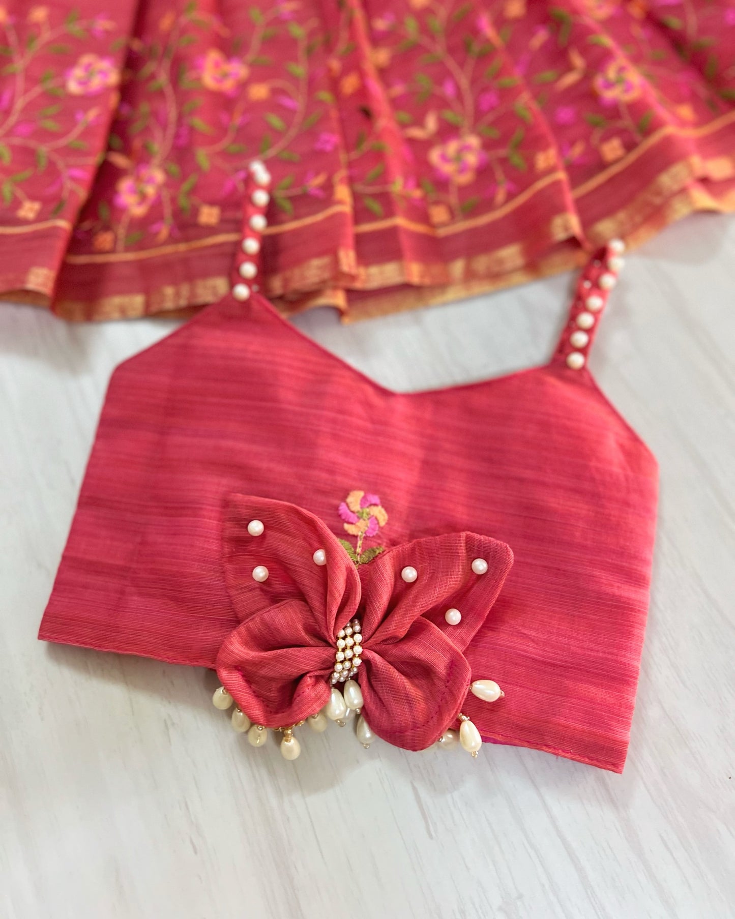 Raspberry Pink Pearly Butterfly Cute Lehenga Set