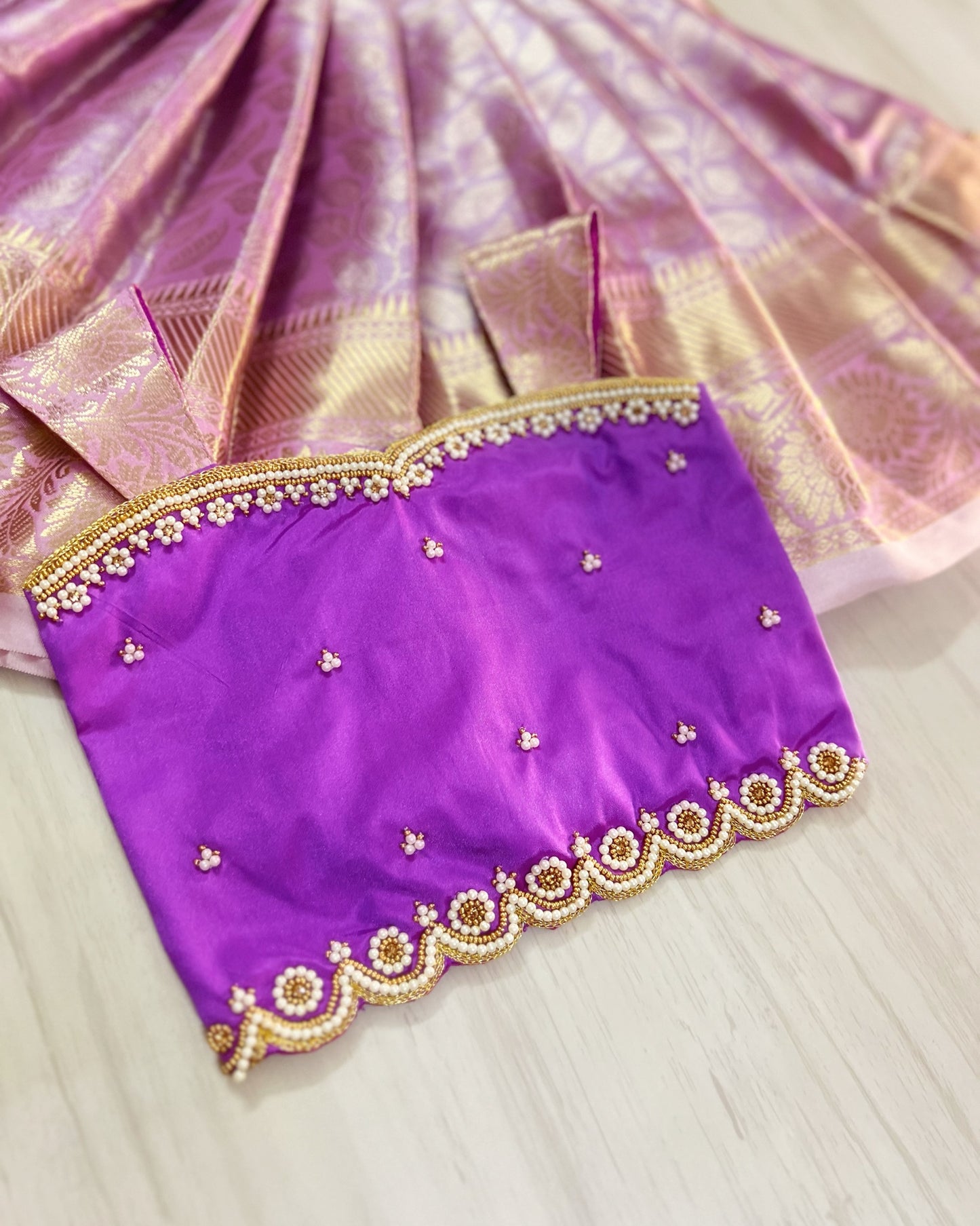 Fabulous Fuschia With Lavender Floral Aari Work Lehenga Set