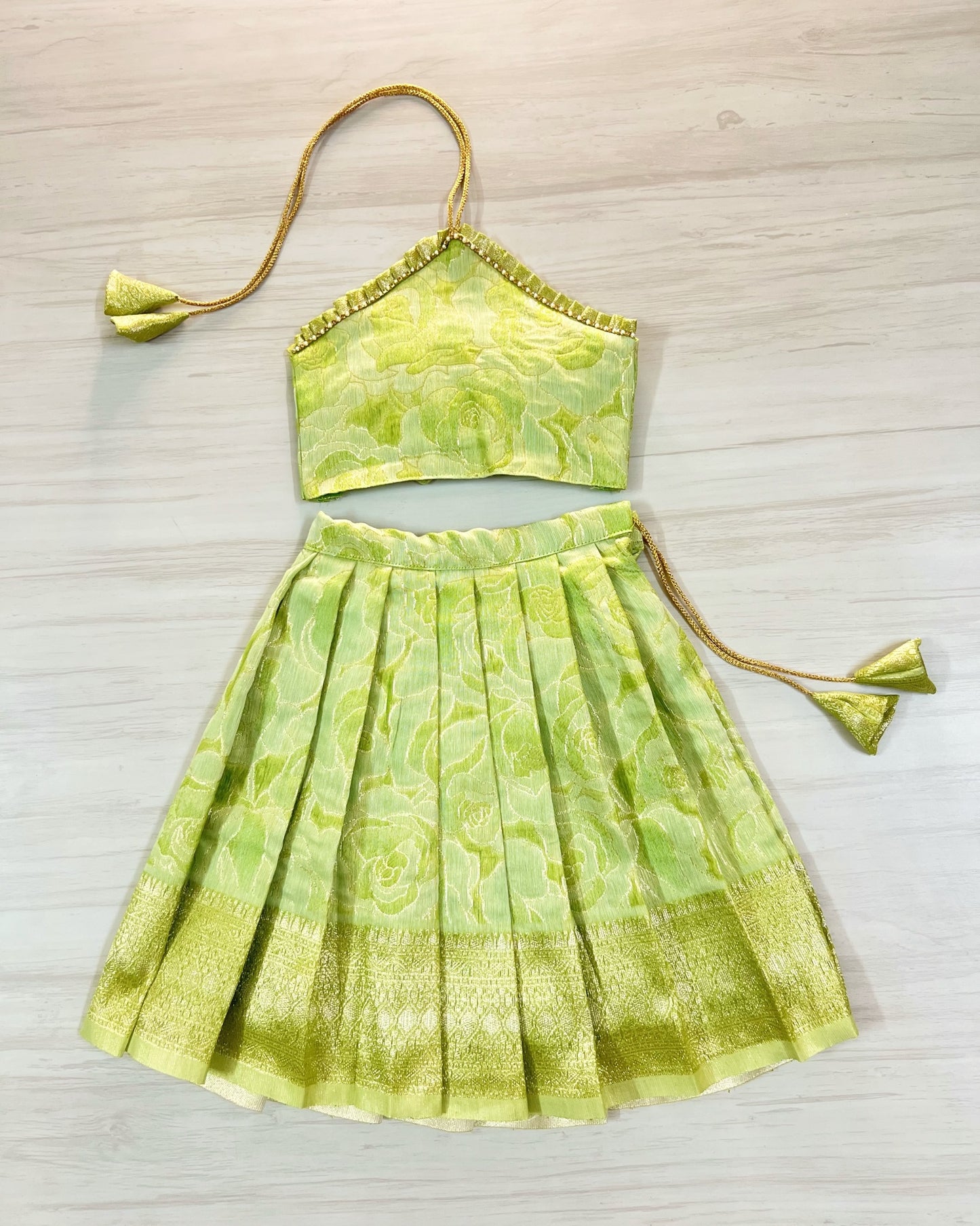 Green Meadow Halter Neck Silk Lehenga Set