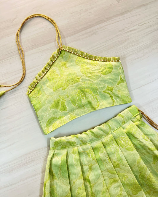 Green Meadow Halter Neck Silk Lehenga Set