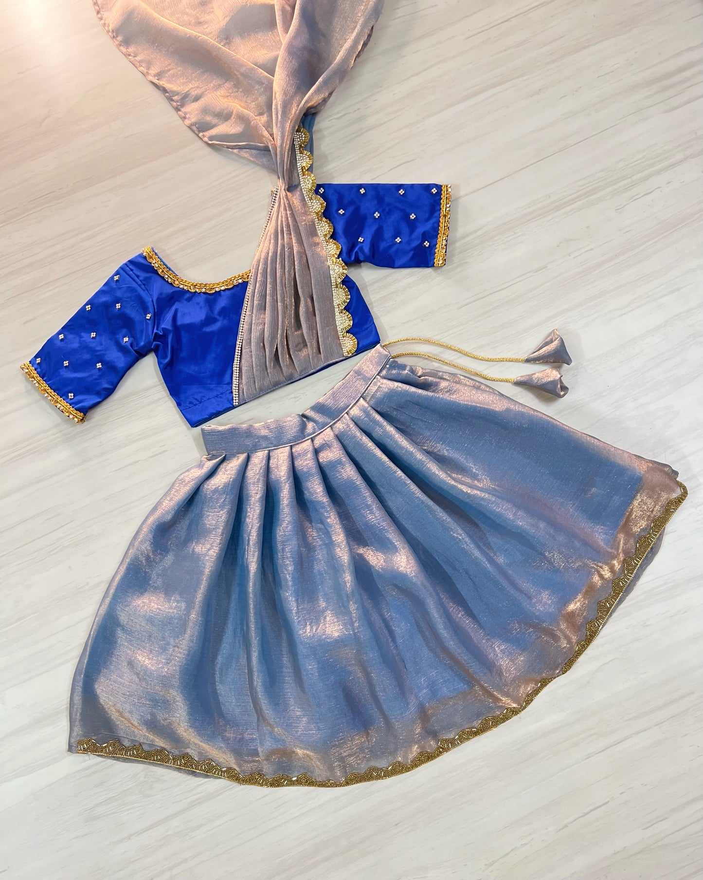 Peacock Blue Half Saree Silk Lehenga Pattu Pavadai for Girls - The Silkberry
