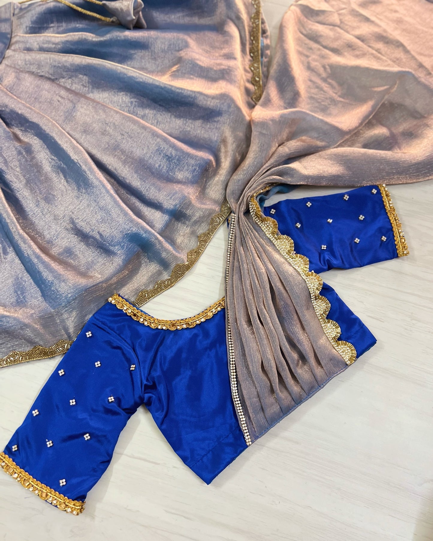 Peacock Blue Half Saree Silk Lehenga Pattu Pavadai for Girls - The Silkberry