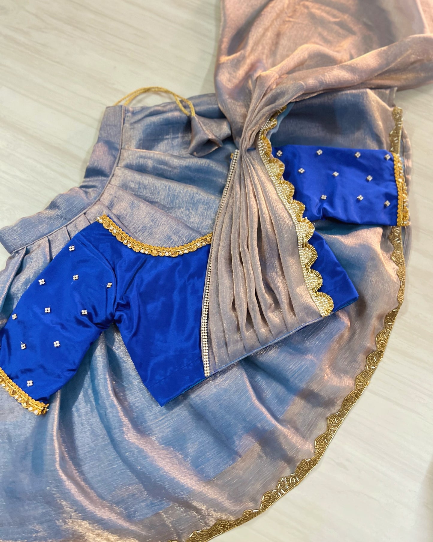 Peacock Blue Half Saree Silk Lehenga Pattu Pavadai for Girls - The Silkberry