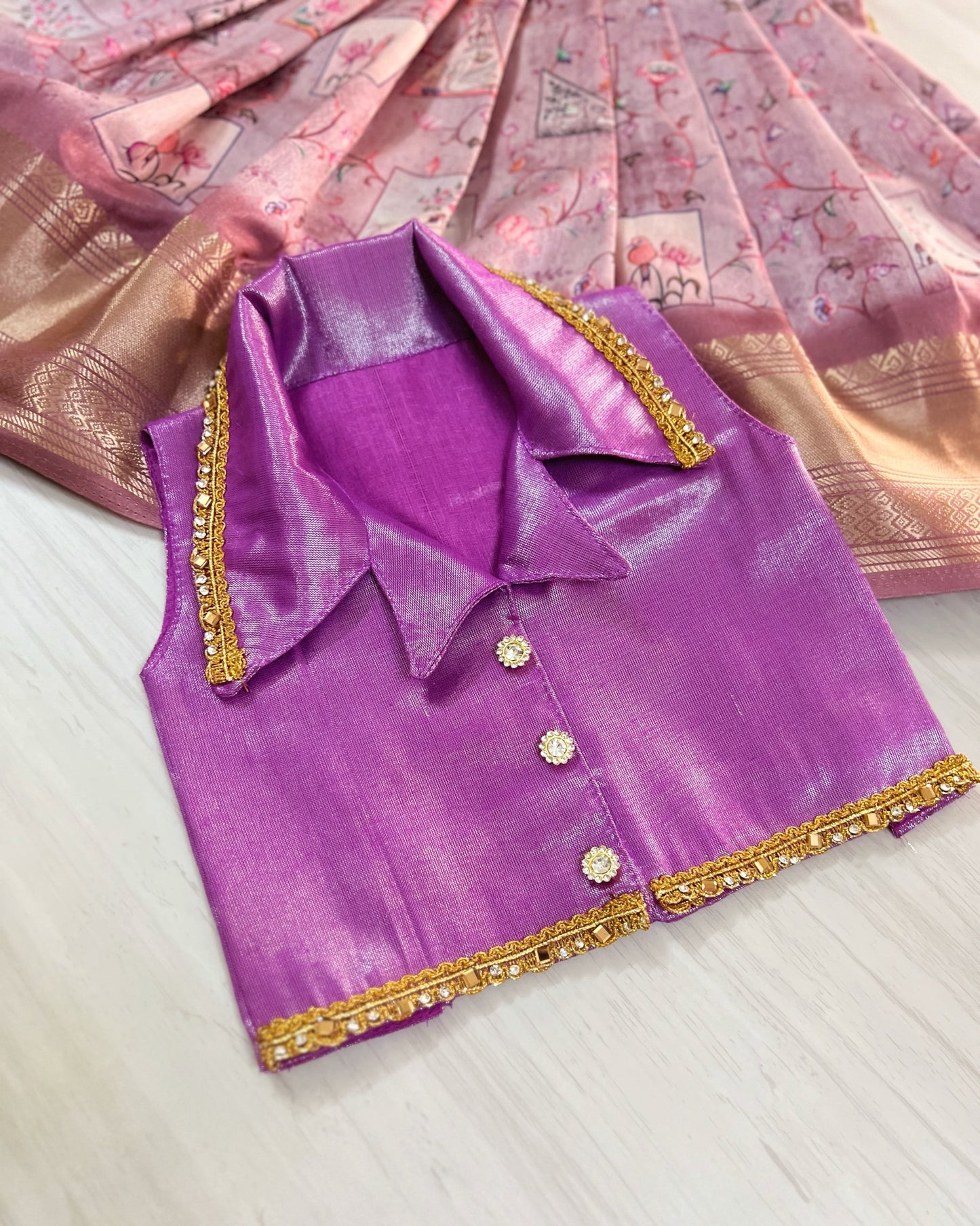 French Violet Pichwai Print Skirt Lehenga Choli Kids Festive Wear - The Silkberry