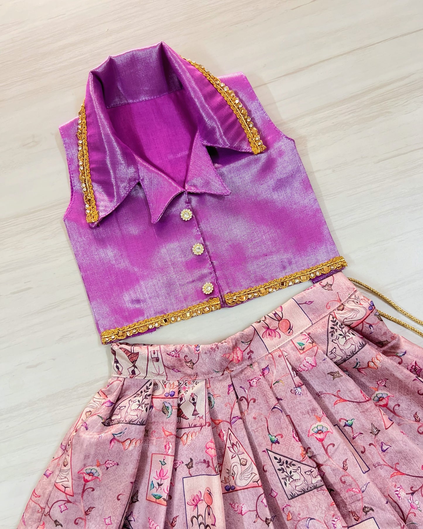 French Violet Pichwai Print Skirt Lehenga Choli Kids Festive Wear - The Silkberry